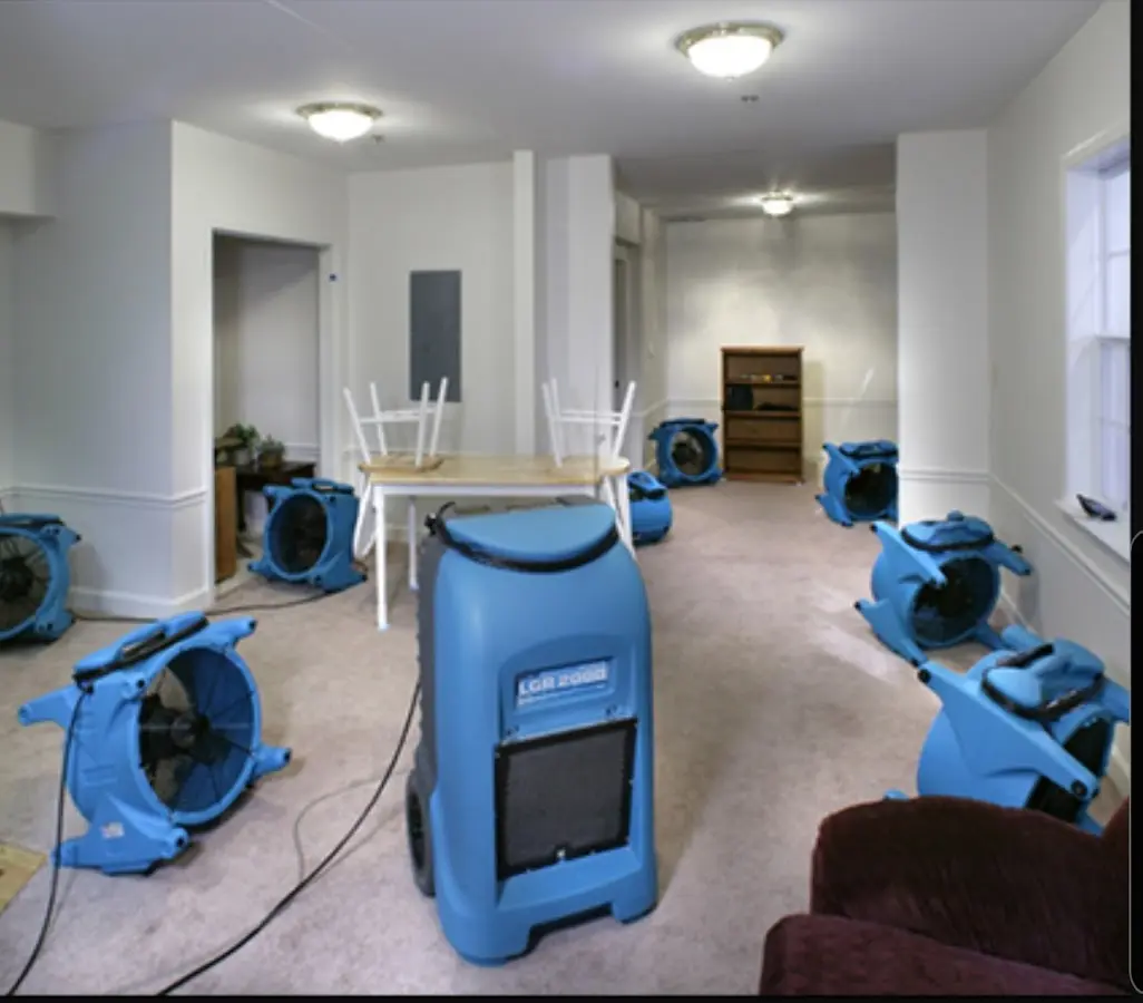 Air movers and dehumidifier setup for Water Damage Restoration in Paducah